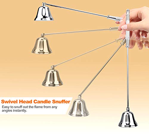 GOSGOONE Candle Snuffer, Elegant Candle Extinguisher with Long Handle, Hinged Candlesnuffers Wick Snuffer Candle Accessory for Putting Out Candle Flame Safely, Candle Stopper with Storage Bag (Silver) - Image 5