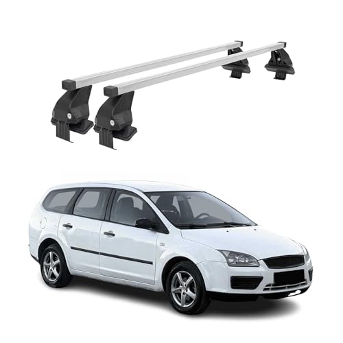OMAC - Barras de techo transversales de acero para Ford Focus II Break 2005-2010 - Antirrobo incluido - Probado City Crash - DIN 75302:2019 - ISO/Paso 11154:2006 - Carga máxima 50 kg Plata