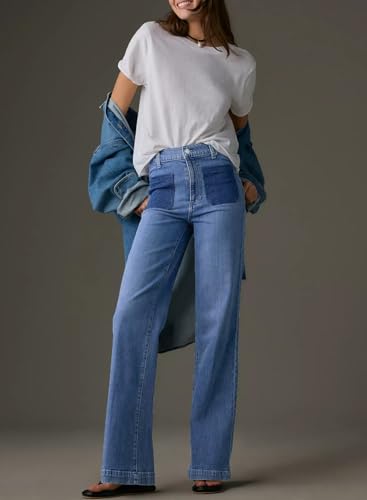 Image of Astylish Women's Wide Leg Jeans High Waisted Denim Pants
