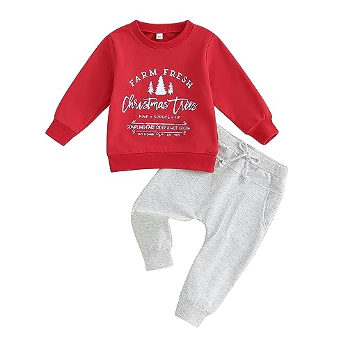 Image of Sprifallbaby Infant Baby Boy Clothes Set Letter Christmas Tree Long Sleeve Pullover Sweatshirt Toddler Boys Winter Pants Outfits