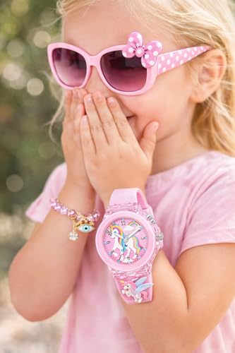 Image of ALNA-TURA Gifts For Kids Girls | Combo Pink Stylish Modern Fashionable Unicorn Watch, Cute Pink Sunglasses and Crystal Bracelet | Best Birthday Return Gift Set for Baby Children | For Age 3 to 12 Years