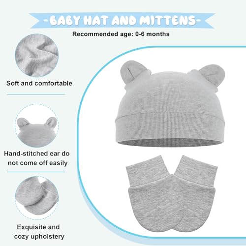 12 Pieces Baby Boy Hat and Mitten Set No Scratch Hats and Mittens 0-6 Months Baby Boys Girls Cotton Hats and Mittens for Toddlers, Infant, Newborn Colorful3