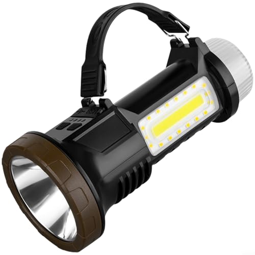 Zeroupshop Linterna LED recargable solar, linterna de camping de 2000 mAh con luces laterales blancas/cálidas, haz de largo alcance de 500 m, salida de banco de energía USB, luz trasera de seguridad