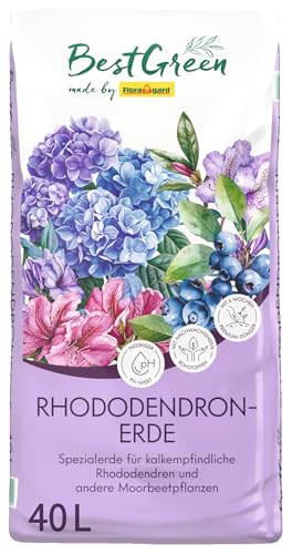 BestGreen Rhododendronerde 40 L torfreduzierte Moorbeeterde mit saurem pH-Wert lockerer Struktur & guter Drainage ideal für Rhododendren Azaleen Kamelien Heidelbeeren & andere Moorbeetpflanzen