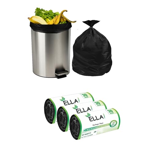 Image of ELLA Garbage Bags 17 x 19 Inches Black Color 3 Rolls 90 Bags Small Size Durable Bags Ideal for Daily Use in Homes Restaurants Offices and Public Cleaning Areas With Check Duster Cloth Free