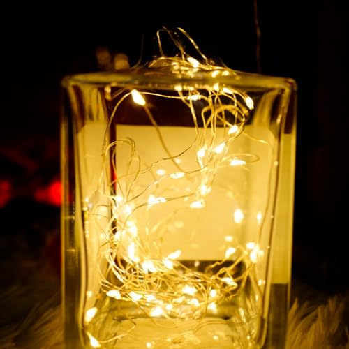 GuguKoala Guirnalda de luces LED que funcionan con pilas, con 2 modos, 50 luces LED, alambre plateado, impermeable, para decoración de jardín al aire libre, decoración de interiores de boda, fiesta,