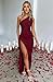Memoriesea Women's Sexy One Shoulder Satin High Split Cocktail Wedding Party Maxi Dress Wine Red