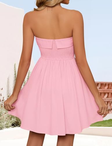Image of ZESICA Women's Summer Strapless Mini Dress 2026 Casual Off Shoulder A Line Swing Boho Beach Vacation Party Short Dresses
