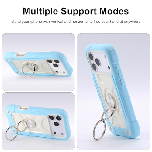 Image of MARKILL Compatible with iPhone with Built-in 360Rotating Ring Stand, Military Grade Drop Protection Full Body Rugged Heavy Duty Case Durable Cover (Ice Blue, iPhone 17 Pro Max)
