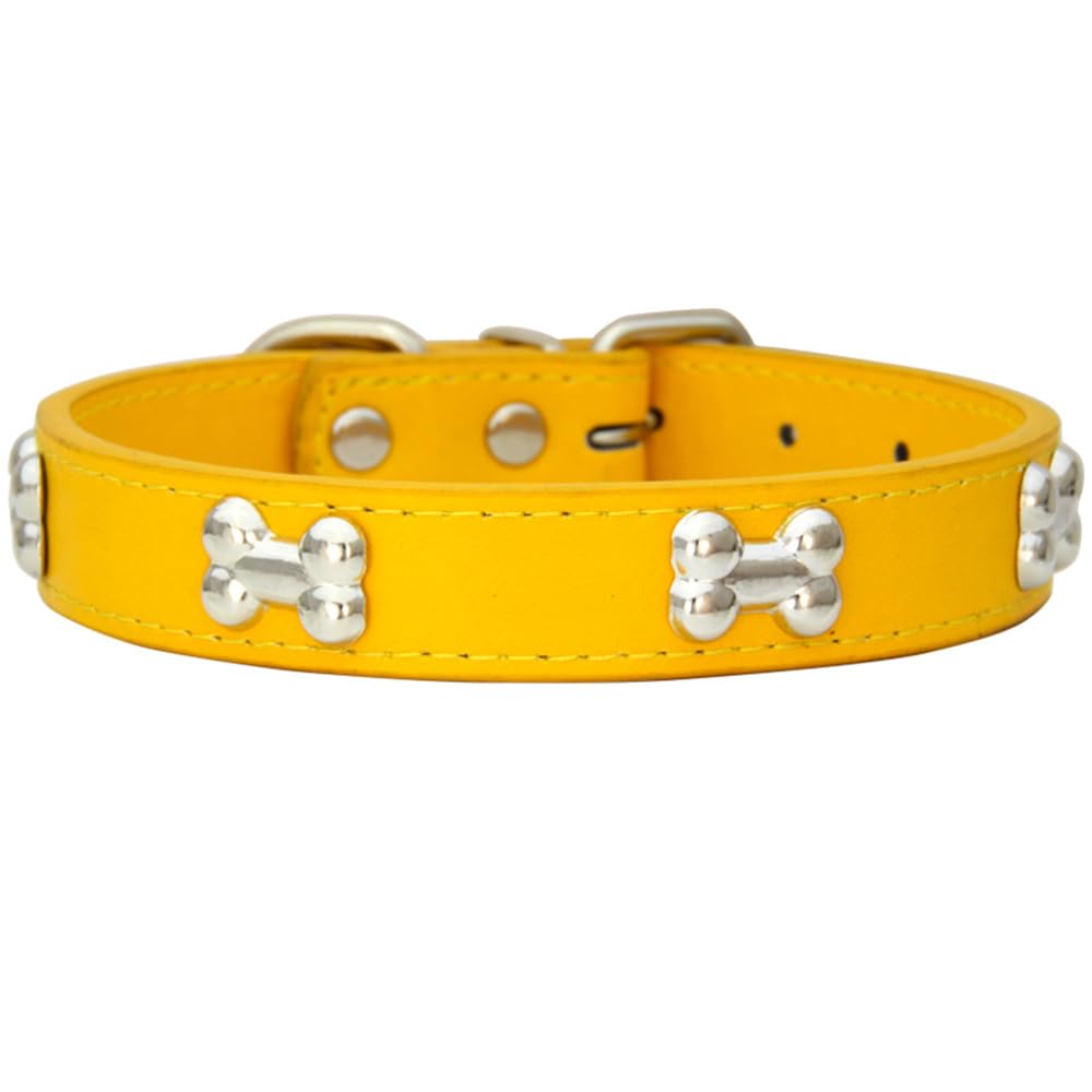 AYGCI Dog Collar for Dogs Leather Metal Bone Rivets Dog Collar Safe and Comfortable Adjustable Collars Sizes Small Medium Large