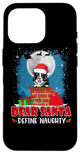 Dear Santa Define Naughty Border Collie Dog Funny Christmas Carcasa para iPhone 16 Pro