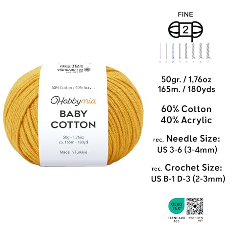 Image of Baby Cotton Blend Yarn - Soft Sport Weight Yarn for Crochet & Amigurumi - 50g /180yds - 60% Cotton 40% Acrylic - Ideal for Baby & Knitting Proj.(Saffron Orange, 2 Balls)