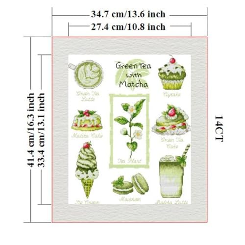 Image of Stamped Cross Stitch Kits Full Range of DIY Needlepoint for Adult Beginners Pattern, for Gift and Home Decor 14CT 2 Strands Green Tea,13.8x16.1 inch