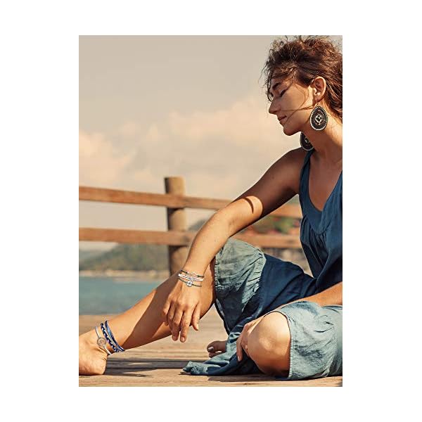 Hicarer 21 Pieces Surfer Wave Bracelet Ocean Wave Adjustable Waterproof Handmade Friendship Bracelet Anklets Jewelry for Women Teen (Ocean Style)