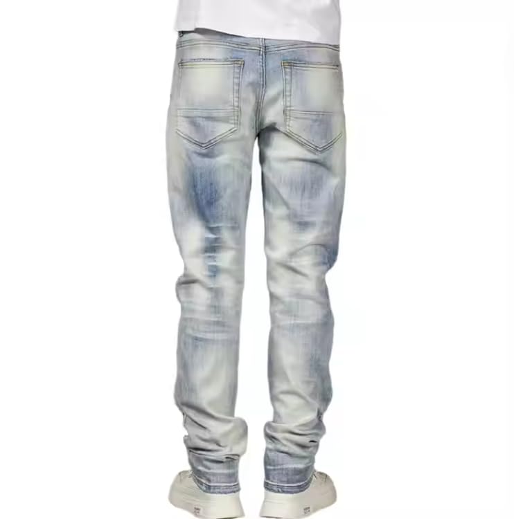 Men's Straight-Leg Mid-Rise Denim Pants with A Slim and Stitched Denim Fabric Design, Suitable for Casual Streetwear for Men.4
