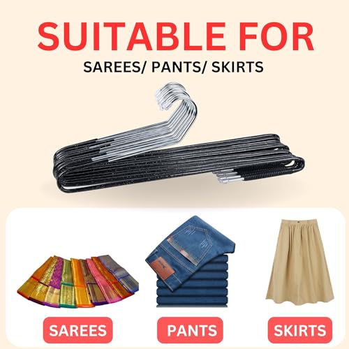 Image of ROLLYWARE Premium Non-Slip Stainless Steel Hanger with Lockable Technology- for Saree, Pants, Trouser, Velvet, Scarfs and Other Clothes Black (30 Pieces-Black)