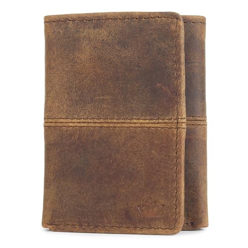 Image of Genuine Hunter Leather Trifold Wallet for Men and Women | Handmade RFID Protected Hidden Pocket and ID Window | Multiple Card Slots Cash Compartments | Compact Daily Carry | Vintage Brown