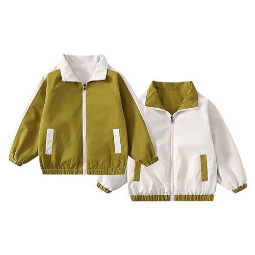 Boys Girls Rain Jacket Long Sleeve Double 𝗦ided Wearable Coat with Zip Kids Toddler Outdoor Windbreakers Coat