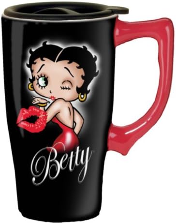Spoontiques - Insulated Travel Mug - Betty Boop Hearts Ceramic Coffee Cup - Coffee Lovers Gift - Funny Coffee Mug - 15 oz - Black