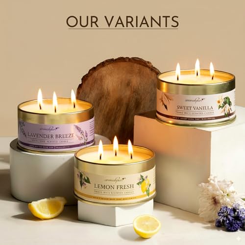 Image of Aromahpure Lemon 3 Wick Candle in Container with Lid | 85g | Burn Time 7 Hours | Scented Candle | Relaxing Aromatherapy Candles for Home Decor, Gifting, Bedroom & Spa