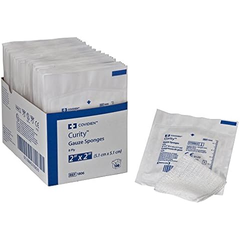 Covidien 1806 Curity Gauze Sponge, Sterile 2's in Peel-Back Package, 2" x 2", 8-ply (Pack of 100) Cover