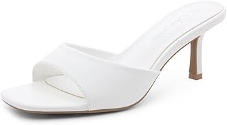 Shoe Land Women's Low Heels Stiletto Heeled Slides, Open Toe One Band Slip-On Heeled Mules – Dressy Heeled Sandals for Prom, Party Wedding and Vacation