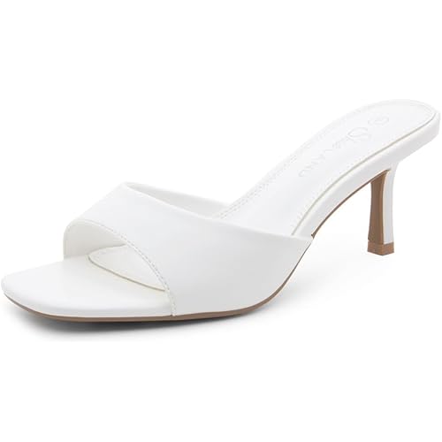 Shoe Land Women's Low Heels Stiletto Heeled Slides, Open Toe One Band Slip-On Heeled Mules – Dressy Heeled Sandals for Prom, Party Wedding and Vacation