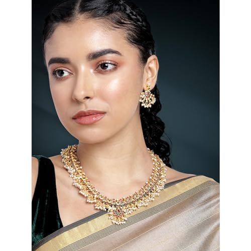 Image of Peora Gold Plated Bridal Jewellery Set with Kamarband Gift for Women Indian Traditional Ethnic Wedding