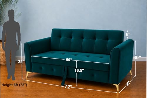 Image of Adorn India Premium Mystic - 3 Years Warranty - 3 Seater Sofa Cum Bed Velvet Suede Fabric - Ocean Blue