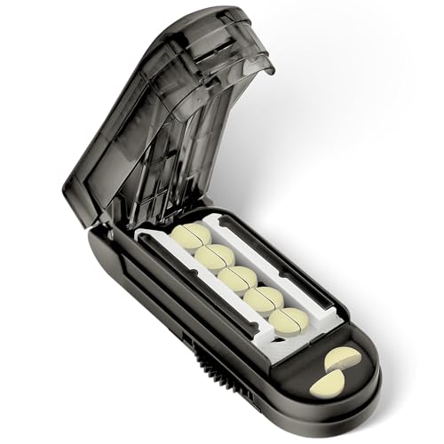 Image of Pill Cutter Splitter for Small and Tiny Pills, Pill Splitter for Multiple Pills at a Time with Centering Device and Stainless Steel Blade (Black)