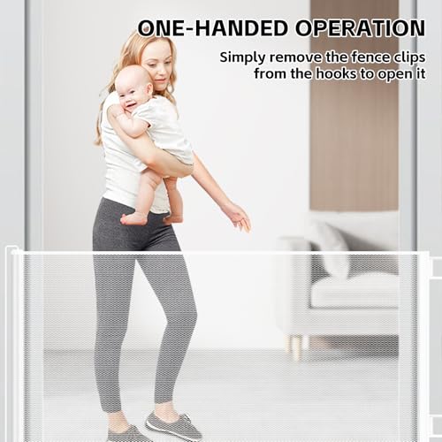 Treppenschutzgitter Ausziehbar, Bohrfreies Baby Absperrgitter Schutzgitter Treppe für Kinder, Katzen und Hunde, Geeignet für Küche, Treppe, Balkon & Schlafzimmer (Weiß, 150CM)