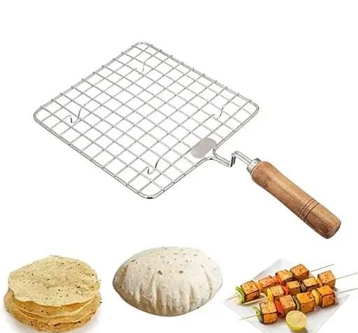 Paneer Grill & Papad Jali Roaster ? Roti, Chapati, Toast & Barbecue Grill with Wooden Handle (Pack of 1, Silver)-image-8
