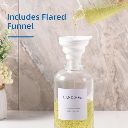 Image of Glass Soap Dispenser with Pump, Dish and Hand Soap Dispenser for Kitchen Bathroom Set, Clear Glass Dispenser Set of 2 Pack with 18 Stickers Funnel Bamboo Tray 500ml 18oz / Each Bottle Sliver Pump