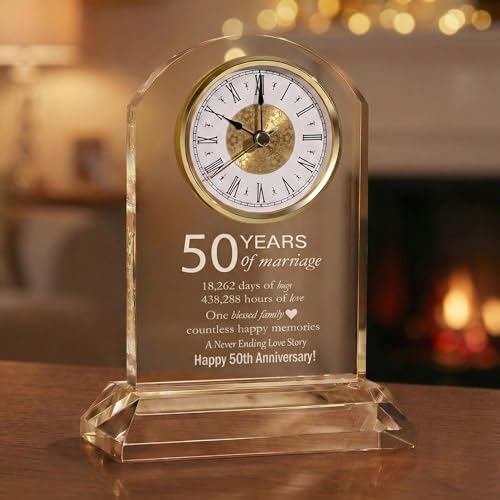 DEEWISH 50th Wedding Anniversary Clock, Best Gifts Ideas for Couple Parents Wife Husband Golden 50 Years of Marriage for Him Her