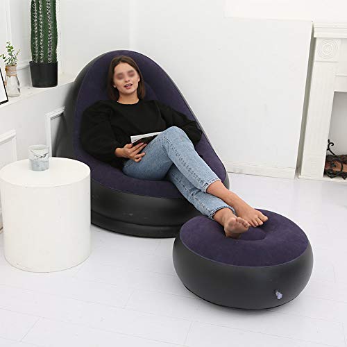 WuAei Inflatable Lounge Chair, Flocked Inflatable Lazy Seat Game Recliner, Indoor Outdoor Camping Garden Fashion Soft Plush Suitable for Single,blue