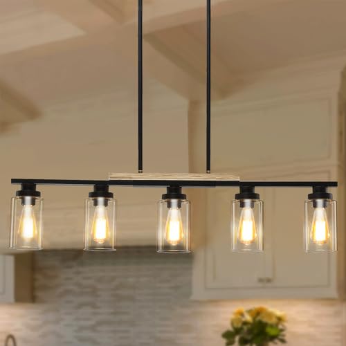 Yusist BLACK CHANDELIER LIGHTING Farmhouse Kitchen Island Lighting,5-Light Dining Room Light Fixtures Over Table Linear Chandelier Pendant Lighting thumb #3