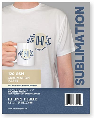 HAYES PAPER Co. Sublimation Heat Transfer Paper, Dye Sublimation Ink, multifunctional for sublimation blanks, a sublimation paper for Epson wf7710, with 110 Sheets, 120GSM, 8.5x11
