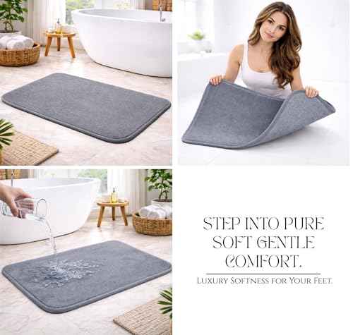 Image of VAS COLLECTIONS Memory Foam Bath Mat Non-Slip Anti-Skid Bathroom Rug (16x24 Inches) | Super Absorbent Quick Dry Shower & Tub Floor Mat (Slate Grey)