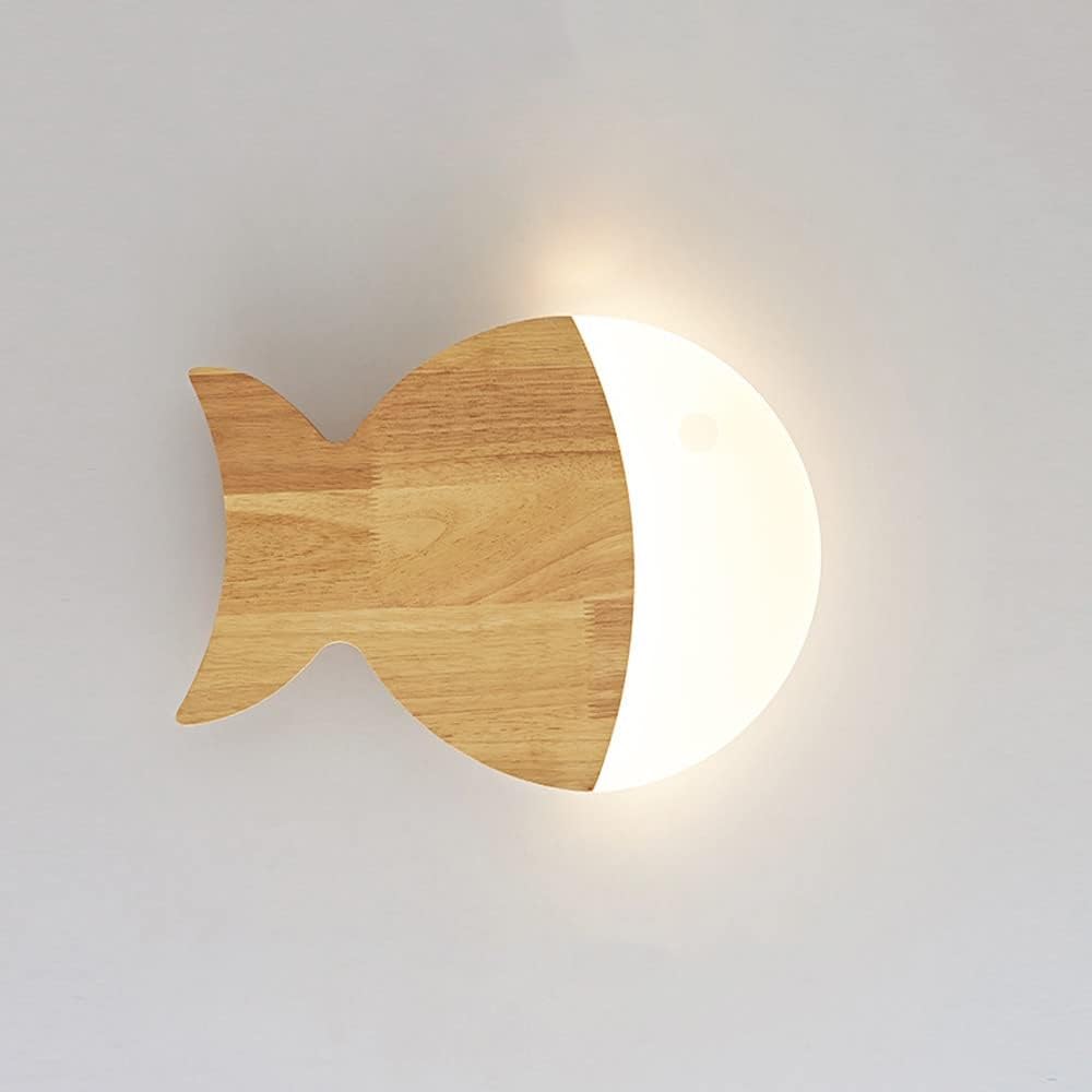 Cosrub Warm Light Nordic Wood Led Wall Sconce, Cute Fish Wall Mounted Light Minimalist Wooden Home Decor Wall Lamp Fixture For Bedroom Living Room Entryway(,35Cm/13.77In)