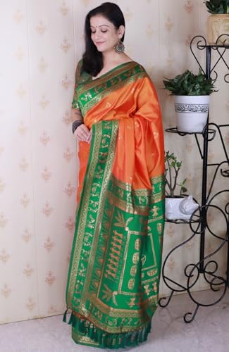 Image of SGF11 Women's Kanjivaram Pure Soft Silk Saree With Unstitched Blouse Piece