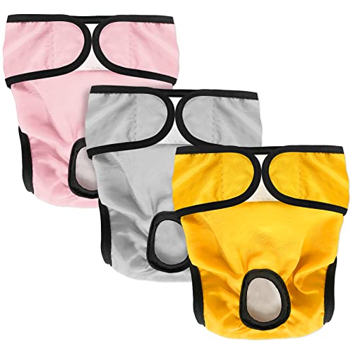 Hundewindeln Pañales Reutilizables Lavables para Perros, Pañales Sanitarios para Mascotas, Altamente absorbentes,ecológicos Bragas Higiénica para Perras en Celo (Gris Rosa Amarillo, XS)