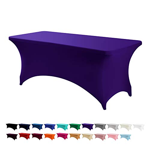 Image of Peomeise 6FT Spandex Table Cover Rectangular Stretch Spandex Tablecloth (Purple,6FT)