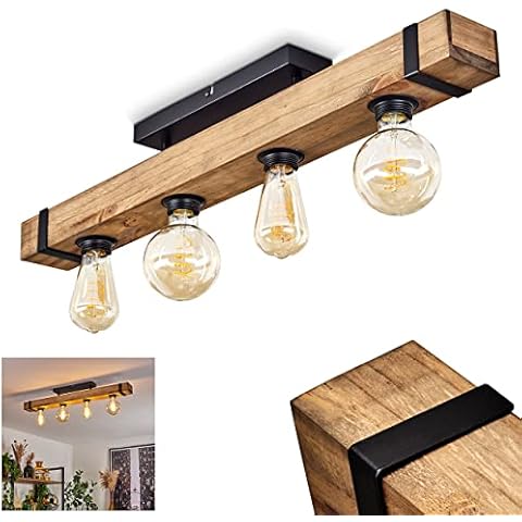 Deckenleuchte Montgomery, moderne Deckenlampe aus Metall/Holz in Schwarz/Natur Cover
