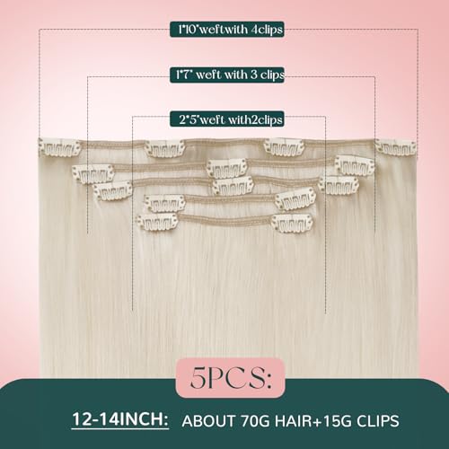 Image of Easyouth Clip in Human Hair Extensions Blonde Real Human Hair Extensions Clip ins White Blonde Clips in Hair Extension Human Hair Natural Looking 18 Inch 80G 5Pcs