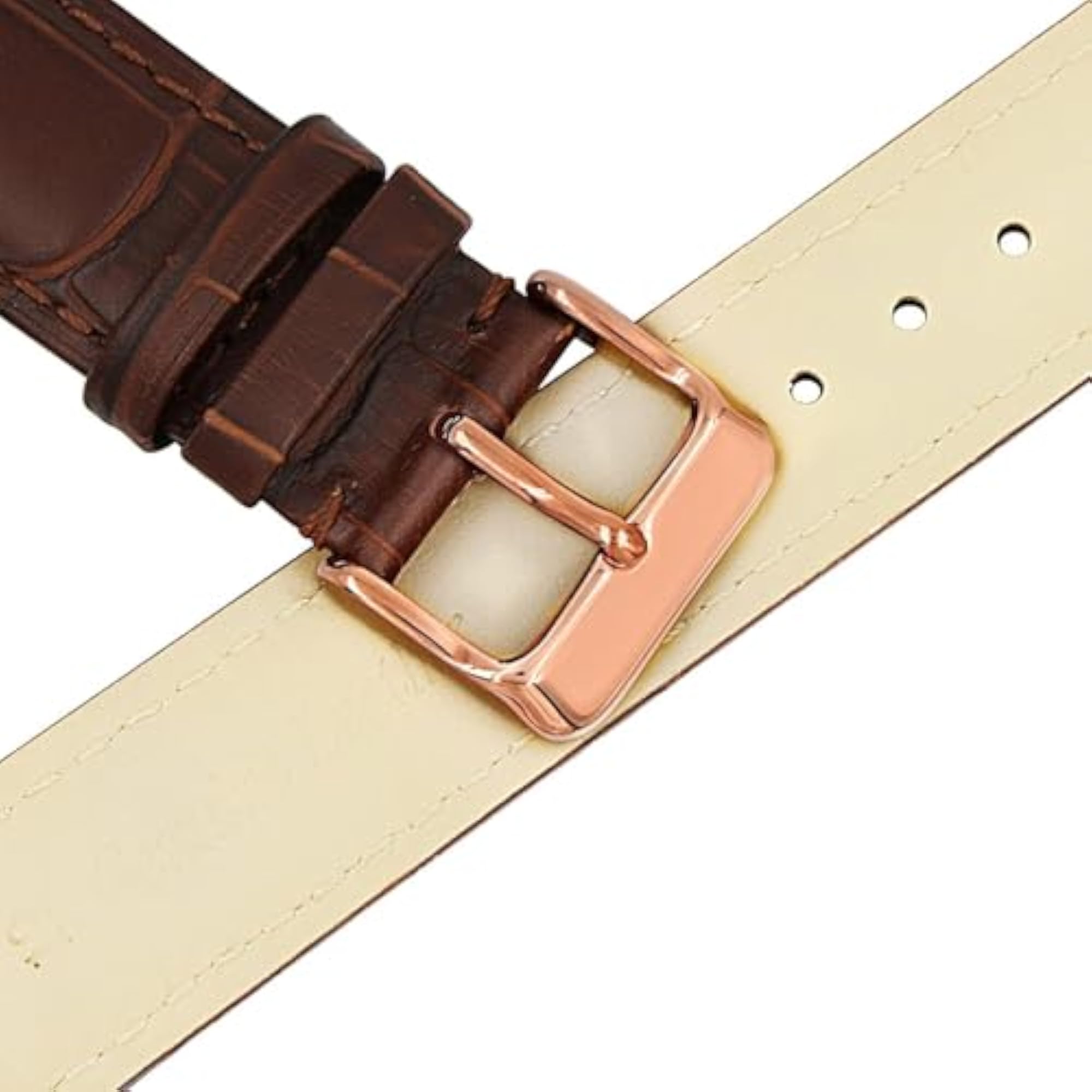 Genuine Leather Watch Strap, Brown with Rose Gold Buckle
