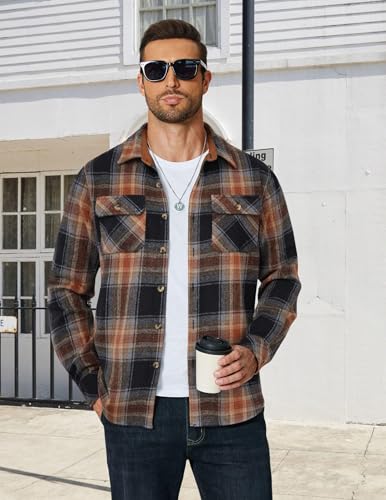 COOFANDY Men's Long Sleeve Flannel Shirts Fashion Plaid Jacket Casual Button Down Shirt with Pockets2