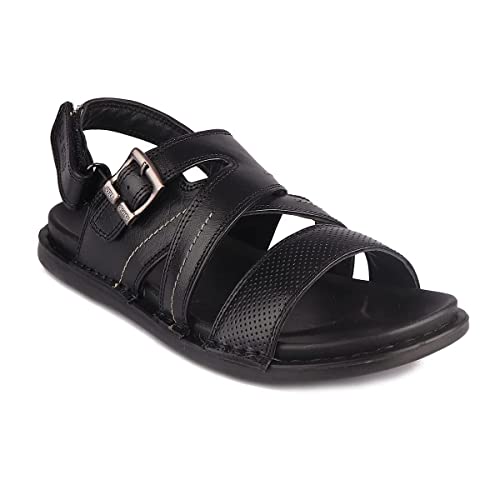 Image of Red Chief Black Leather Casual Sandal For Men (RC7104 001)