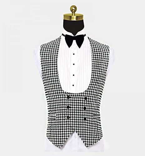 Men's Houndstooth Suit 3-Piece Double Breasted Vest Business Wedding Prom Jacket Tuxedo & Trousers3