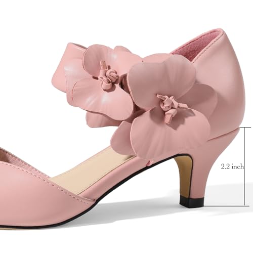 Image of Pointed Toe Low Kitten Heels Women Ankle Strap Slip on Pumps | Closed Toe, 2.2 Inch short heels,Synthetic Upper /Suede,Bridal Dress Shoes - 8 Colors, Wedding, Party and Formal Events
