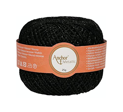 Anchor 4716000-00342 Hilo de ganchillo, 80% viscosa, 20% poliéster metalizado, negro, 100 m, 34 gramos